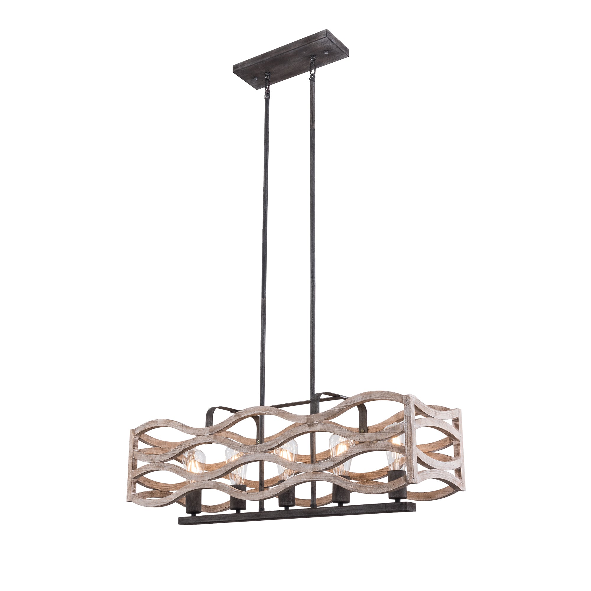 5 - Light Rectangle Farmhouse Chandelier for Dining Room Wooden Chandelier, 34" Kitchen Island Lighting