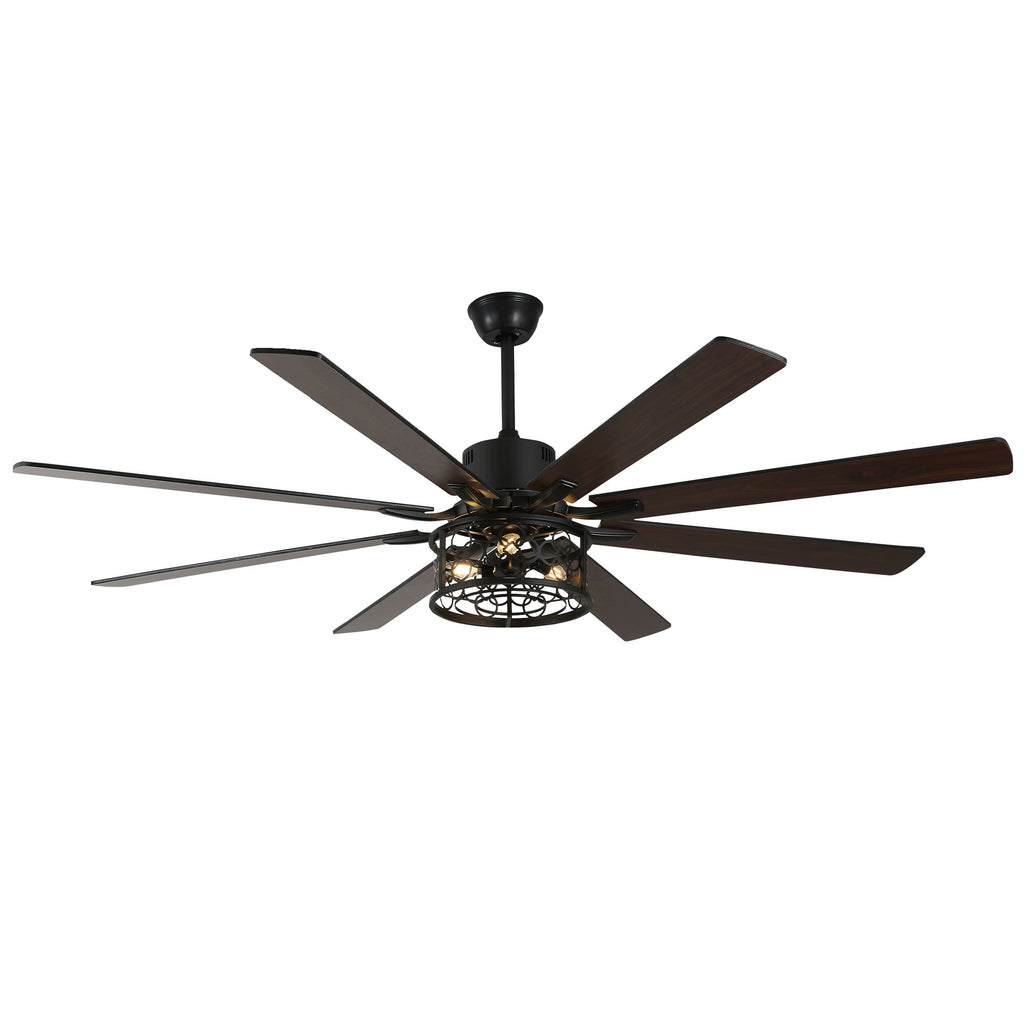 72 Inch 8-Blade Black/White Farmhouse Ceiling Fan with Lights and Remote, 6 Speeds DC Motor Reversible Extra Large Caged Ceiling Fan