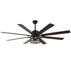 72 Inch 8-Blade Black/White Farmhouse Ceiling Fan with Lights and Remote, 6 Speeds DC Motor Reversible Extra Large Caged Ceiling Fan