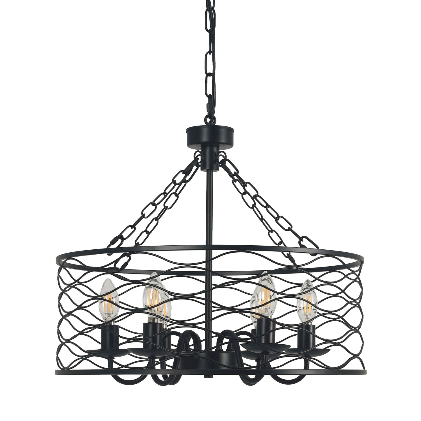 FC4081-Industrial Modern Design Metal Caged Chandelier, Geometric Pendant Light, with Light Kit and Adjustable Chain