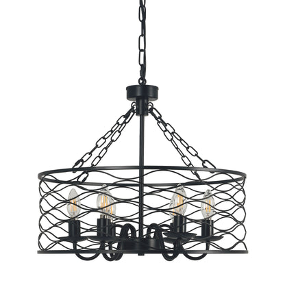 FC4081-Industrial Modern Design Metal Caged Chandelier, Geometric Pendant Light, with Light Kit and Adjustable Chain