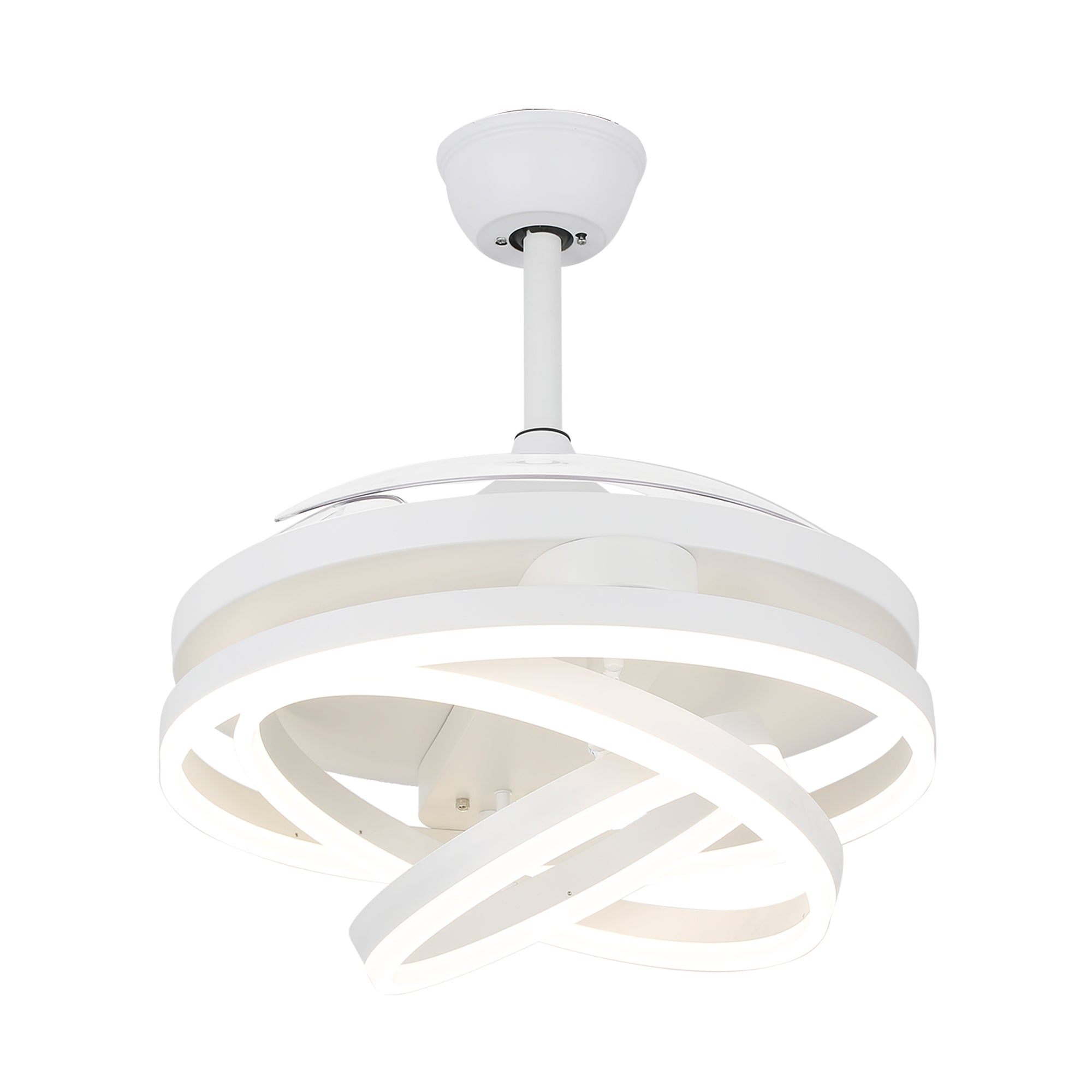 DC4264-BellaDepot 42" Chrome/Brown/Nickel/White/Black/Gold DIY Shape Modern Retractable Ceiling Fan with Remote and LED Light Kit Included, Dimmable Reversible Ceiling Fan