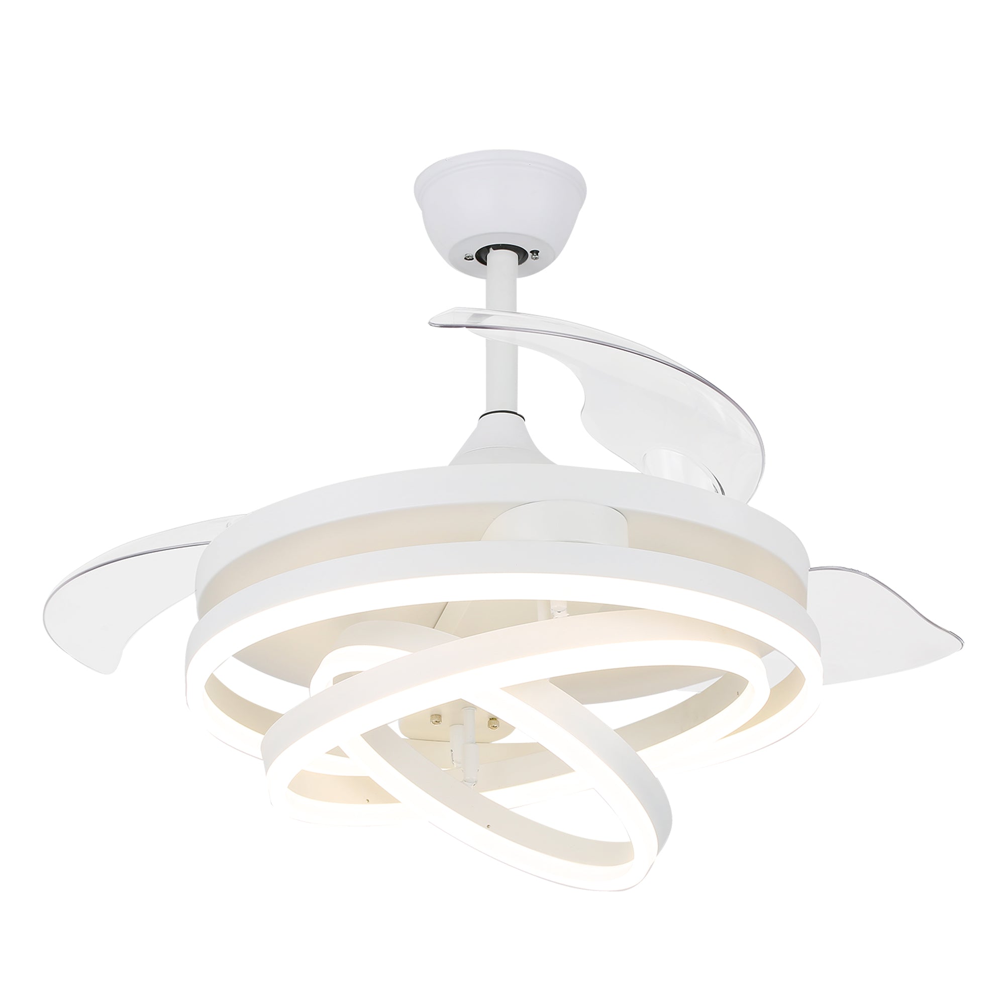 42 Inch Modern Smart Retractable Ceiling Fan with LED Light and Remote, 6 Speeds DC Motor Bladeless Ceiling Fan with DIY Shade