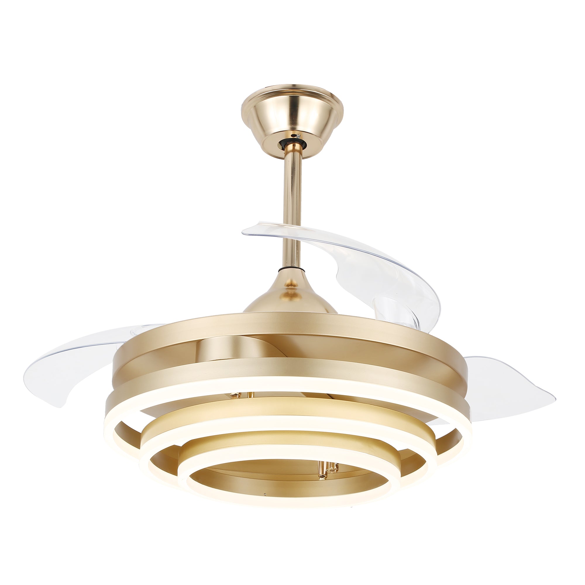 DC4264-BellaDepot 42" Chrome/Brown/Nickel/White/Black/Gold DIY Shape Modern Retractable Ceiling Fan with Remote and LED Light Kit Included, Dimmable Reversible Ceiling Fan