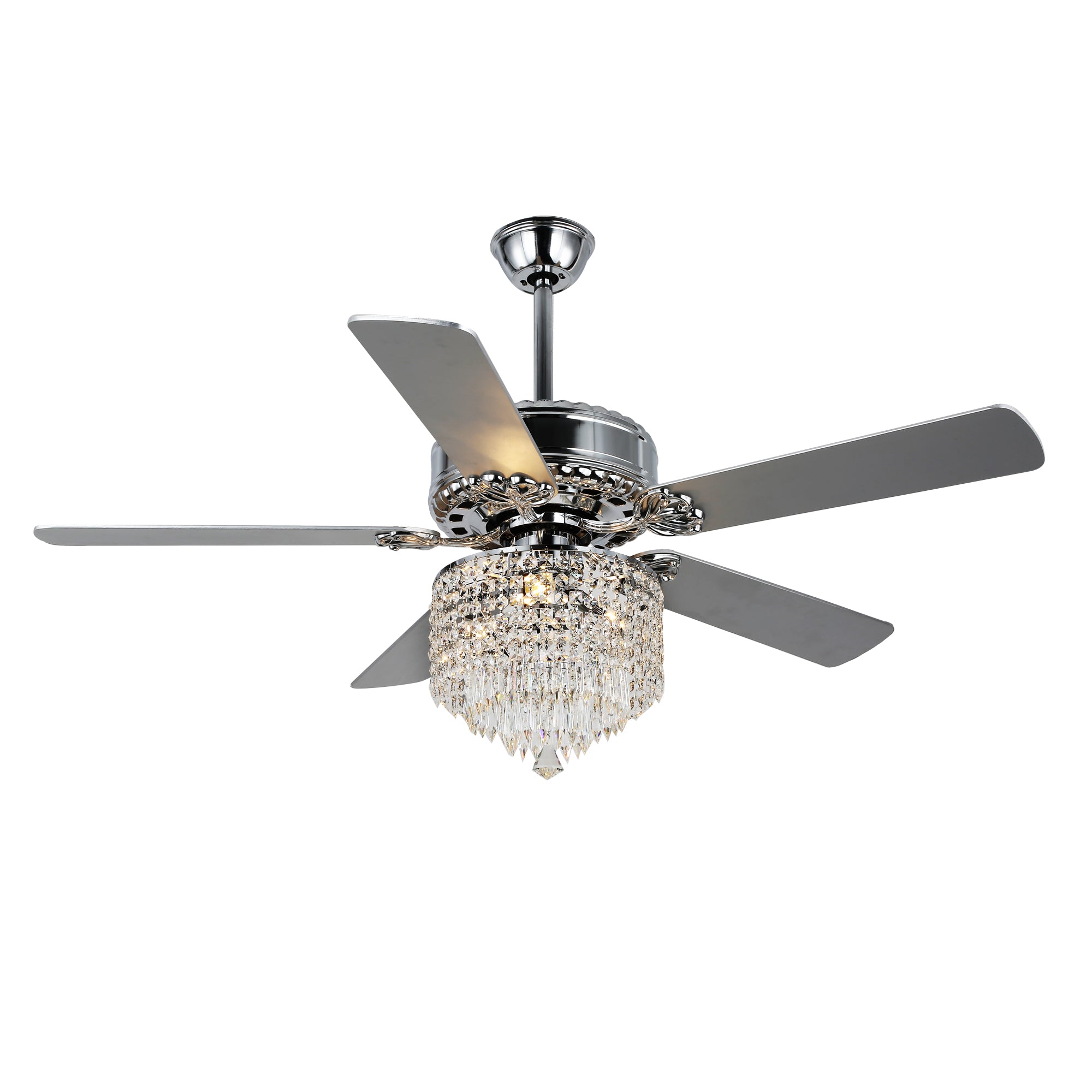52 Inch Chrome Glam Crystal Ceiling Fan with Lights and Remote, 6 Speeds DC Motor Reversible Chandelier Ceiling Fan with Crystals