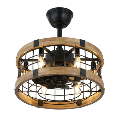 BD1812-17.7 Inch Metal Caged Reversible Ceiling Fan with Remote and Lights