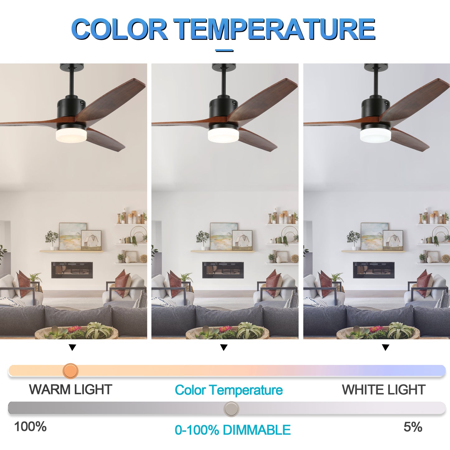 DC5208-52" Popular Large Wooden Reversible Ceiling Fan, with Remote and LED Light Kit, DC Motor, 3 Blades