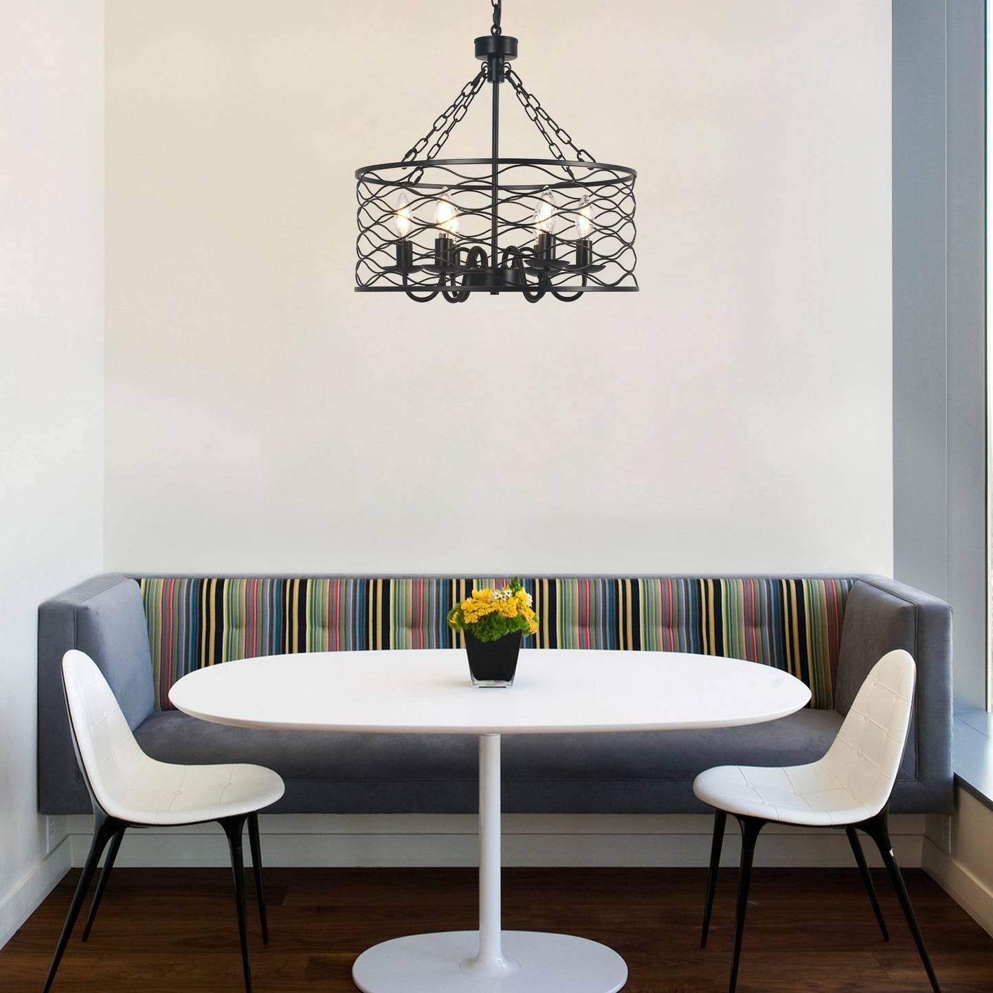 FC4081-Industrial Modern Design Metal Caged Chandelier, Geometric Pendant Light, with Light Kit and Adjustable Chain