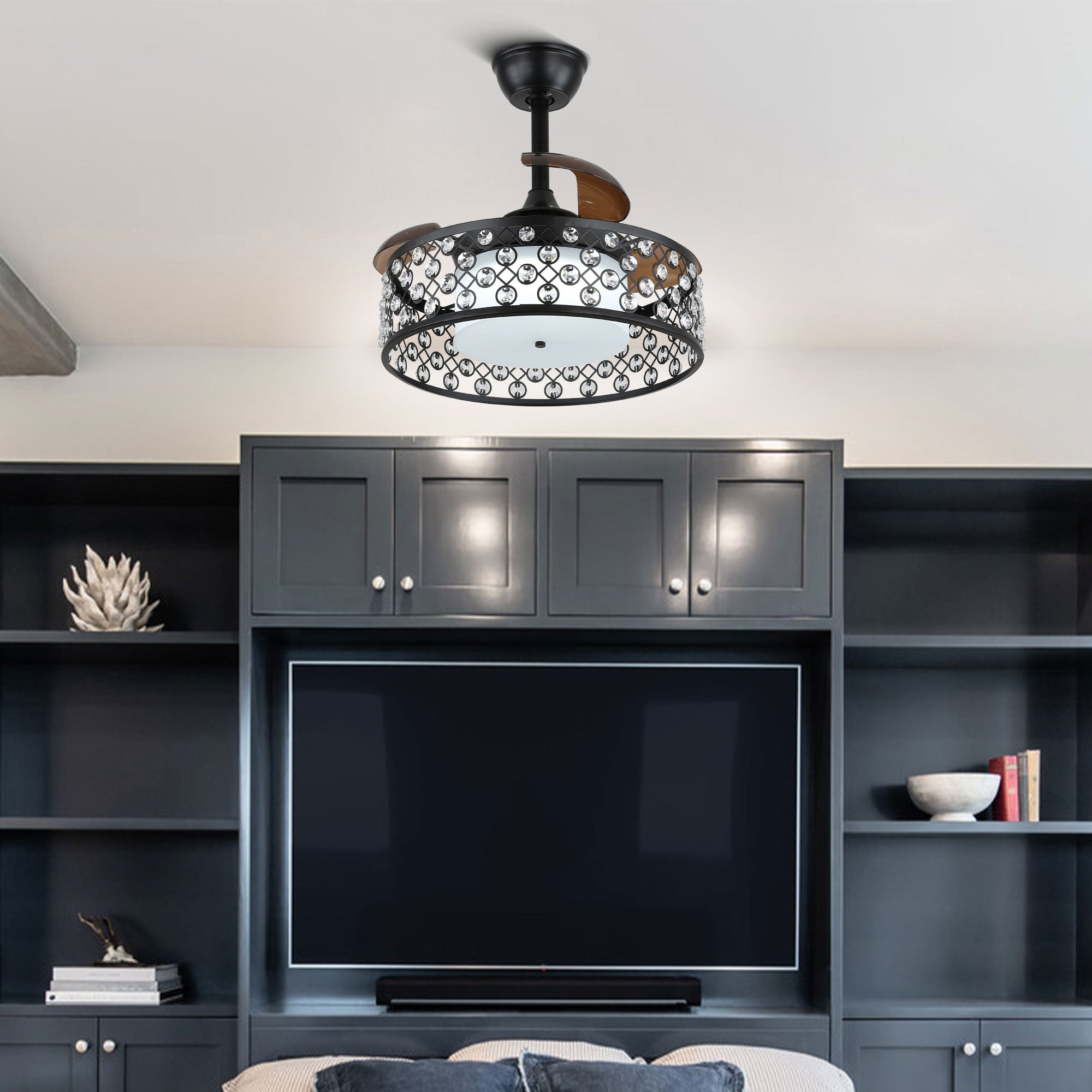 DC2204-BellaDepot 22" Classic Retractable Ceiling Fan with Remote and LED Light Kit Included, Dimmable Ceiling Fan