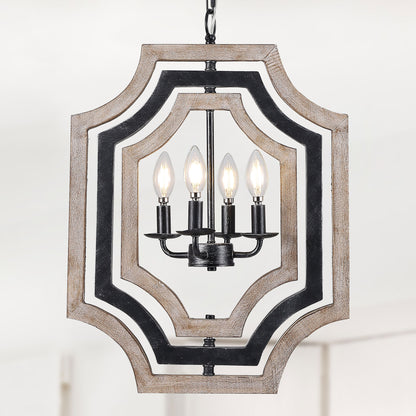 FC4070-16.9" Small Size Wooden Chandelier with Adjustable Chain, 4 Light, for Home Decor