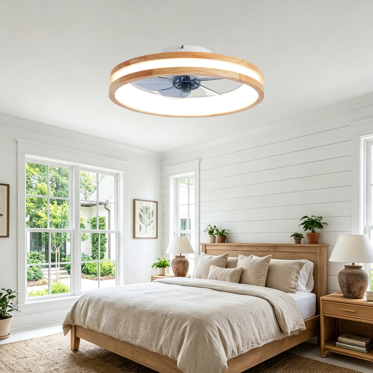 20 Inch Vintage Flush Mount Ceiling Fan with LED Light Kit & Remote Control, 6 Speed DC Motor Reversible Ceiling Fan