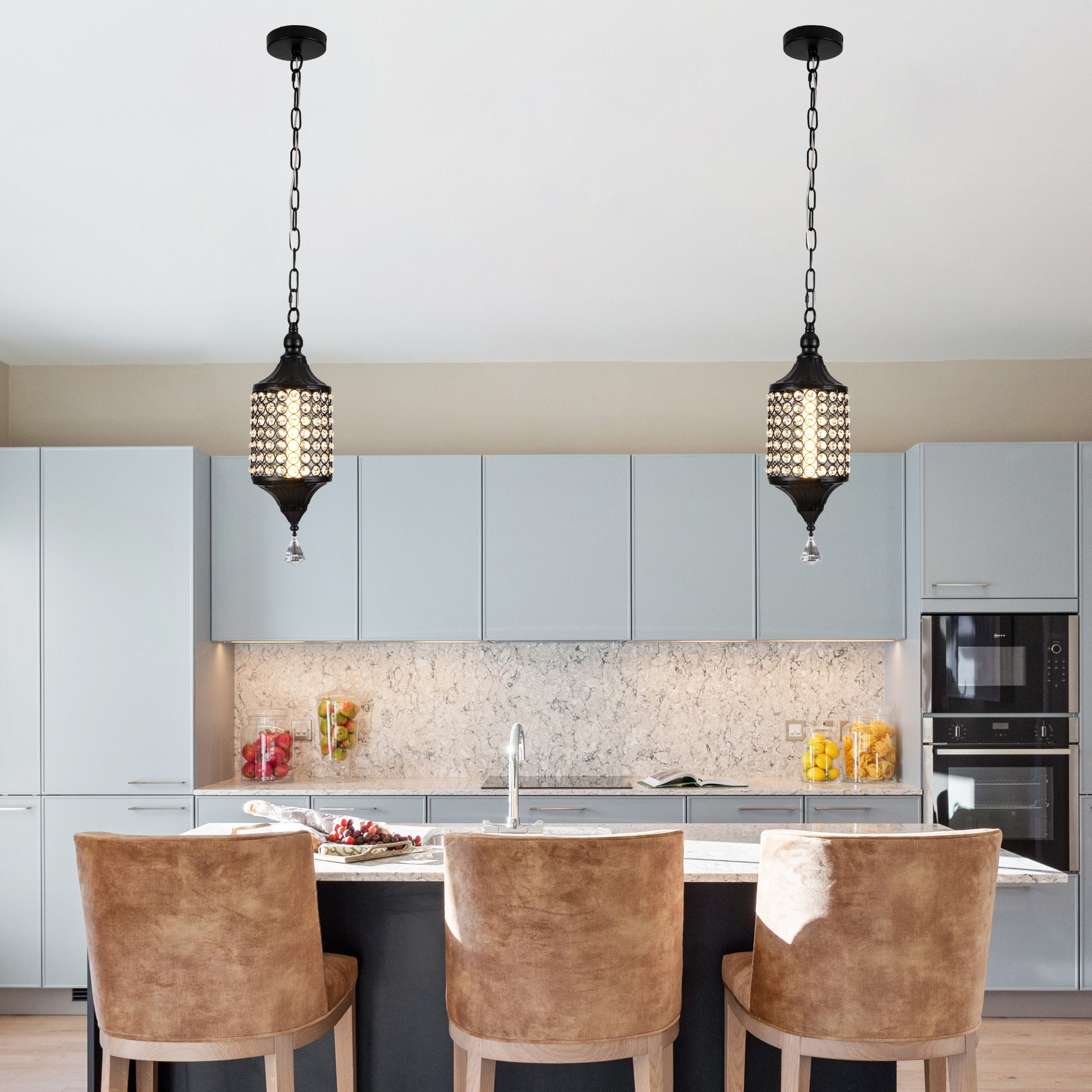 FC4075-BellaDepot LED Glamorous Luxury Crystal Geometric Chandelier, Height Adjustable Pendant Light