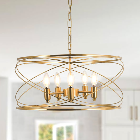 FC4089-BellaDepot 6 Lights Gold Finish Modern Urban Iron Caged Chandelier, Geometric Pendant Light