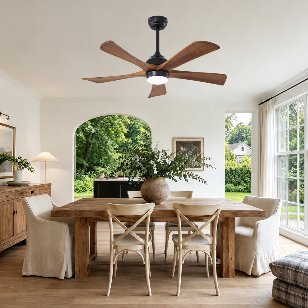 42 Inch Traditional Farmhouse Solid Wood 5 Blade Ceiling Fan with Lights & Remote Control, 6 Speed DC Motor Reversible Ceiling Fan