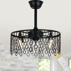 19 Inch Modern Black Drum Caged Ceiling Fan with Lights and Remote, 6 Speeds DC Motor Reversible Bladeless Fandelier Ceiling Fan