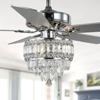 52" BellaDepot Luxury Crystal Ceiling Fan with Light & Remote - Black/Chrome Reversible DC Motor, 6 Speeds, Timer, Quiet Fandelier