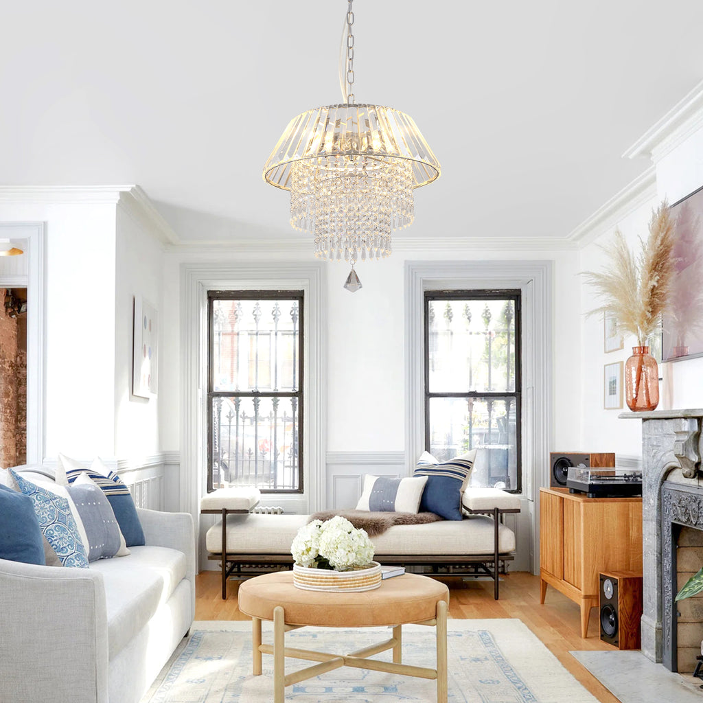 3 - Lights Modern Luxury Crystal Chandelier for Dining Room, Tiered Chandelier for Living Room Entryway Height Adjustable