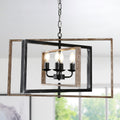 4 - Lights Industrial Geometric Chandelier, Farmhouse Wood Chandelier for Enrtyway with DIY Shape Height Adjustable