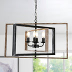 4 - Lights Industrial Geometric Chandelier, Farmhouse Wood Chandelier for Enrtyway with DIY Shape Height Adjustable