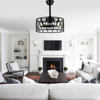 19 Inch Modern Black Caged Ceiling Fan with Lights and Remote Control, 6 Speeds DC Motor Fandelier Bladeless Ceiling Fan