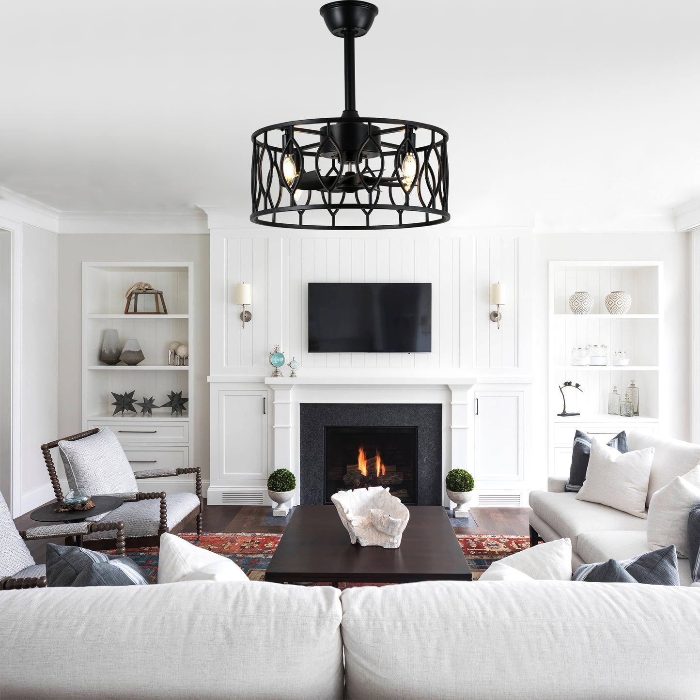 DC255204-BellaDepot 19" Artistic Wrought Iron Cage-Style Mini Ceiling Fan with Lights, Industrial-Style Vintage Creative Home Decor Fan Light