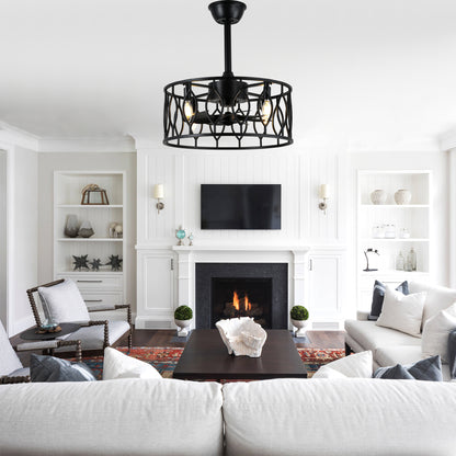 DC255204-BellaDepot 19" Artistic Wrought Iron Cage-Style Mini Ceiling Fan with Lights, Industrial-Style Vintage Creative Home Decor Fan Light