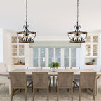 3 - Lights Farmhouse Drum Chandelier, 13" Wooden Chandelier for Dining Room with Height Adjustable
