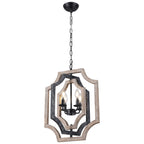 4 - Lights Distressed Wood Chandelier with Adjustable Chain, 16.9" Geometric Chandelier for Entryway with DIY Shade