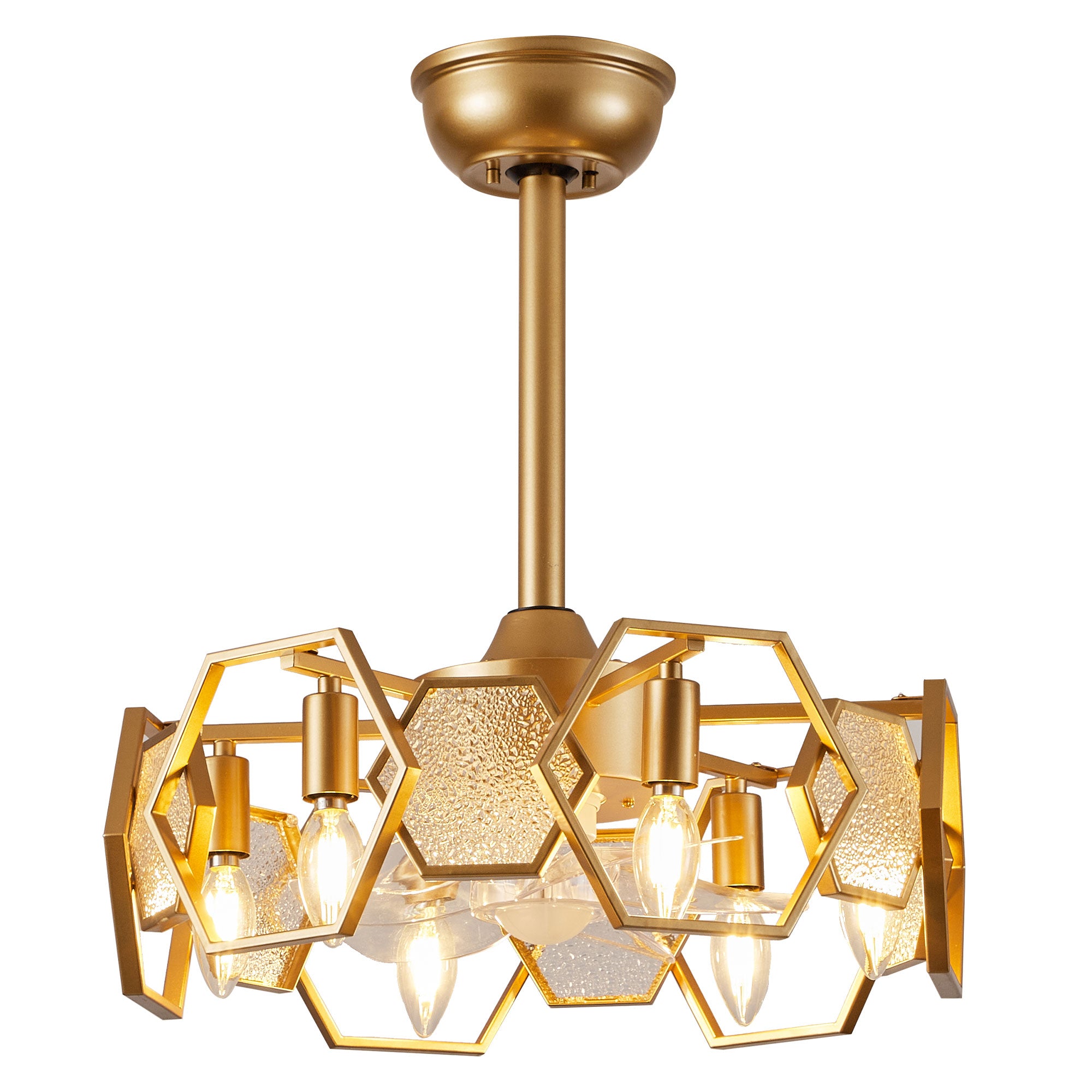 DC1903-BellaDepot 18.9" Gold/Black/Silver Finish Geometric Reversible Ceiling Fan with 6 Lights and Remote