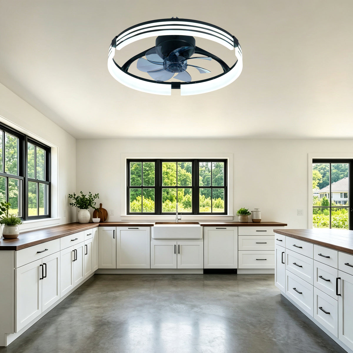 20 Inch Modern Flush Mount Ceiling Fan with LED Light Kit & Remote Control, 6 Speed DC Motor Reversible Ceiling Fan