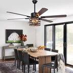 65 Inch Black Caged Large Ceiling Fan with Lights and Remote Control, 6 Speeds DC Motor Farmhouse Ceiling Fan for Large Rooms
