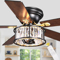 52 Inch Modern Glam Crystal Flush Mount Ceiling Fan with Lights and Remote, 6 Speeds DC Motor Reversible Low Profile Ceiling Fan