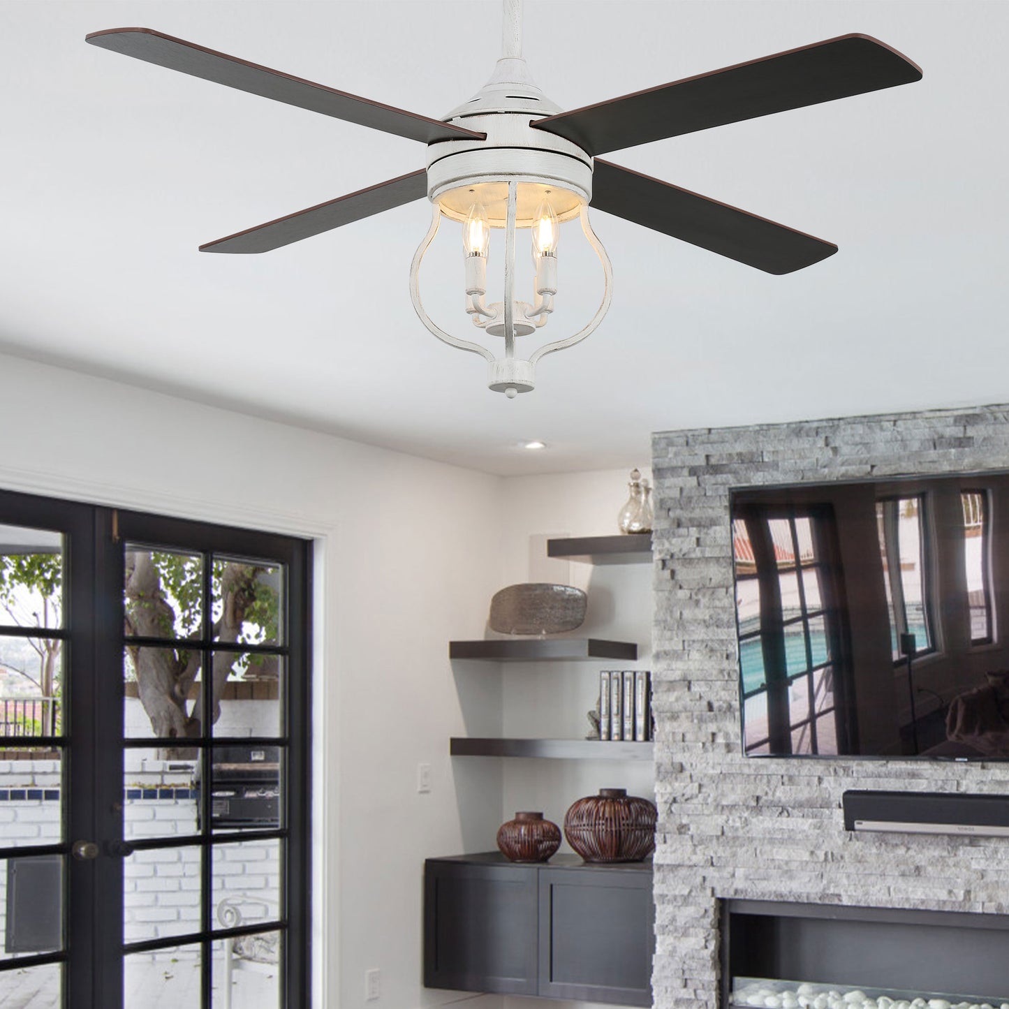 DC5211-52" Large Size Classic Reversible White Ceiling Fan DC Motor 6-Speeds with Remote and Lights