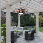 23.6 Inch Black Outdoor Dimmable Ceiling Fan with LED Light and Remote, Farmhouse Reversible 6 Speeds Quiet DC Motor Caged Ceiling Fan for Patio