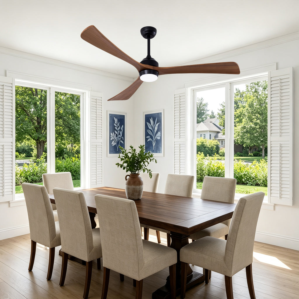 62 Inch Rustic Farmhouse Large Solid Wood 3 Blade Ceiling Fan with Lights & Remote Control, 6 Speed DC Motor Reversible Ceiling Fan