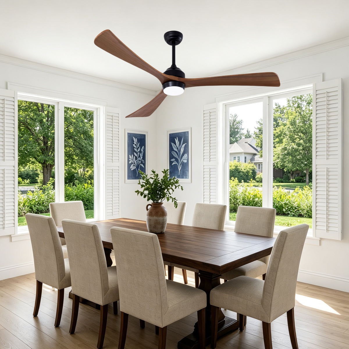 62 Inch Rustic Farmhouse Large Solid Wood 3 Blade Ceiling Fan with Lights & Remote Control, 6 Speed DC Motor Reversible Ceiling Fan