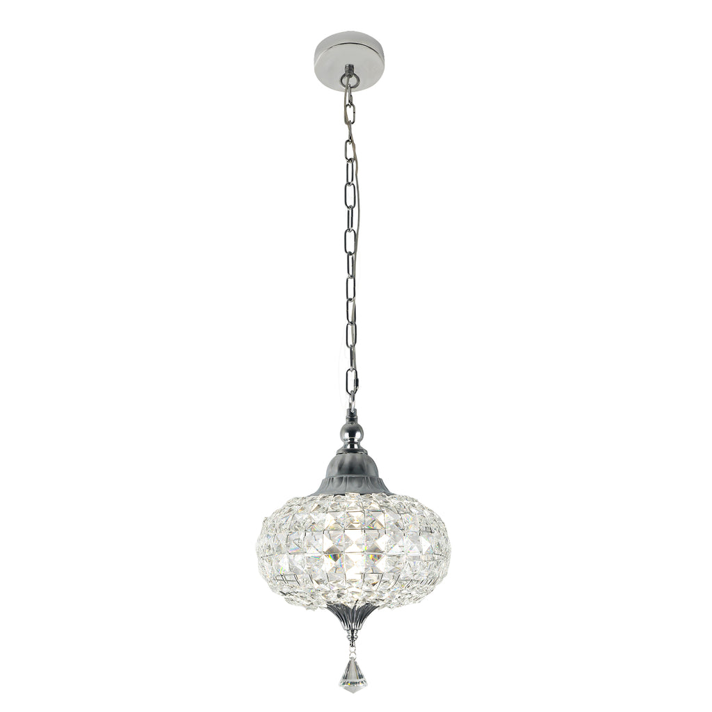 1 - Light Black/Chrome Globe Crystal Pendant Light with LED, 11.2" Dining Room Light Fixtures Kitchen Island Light