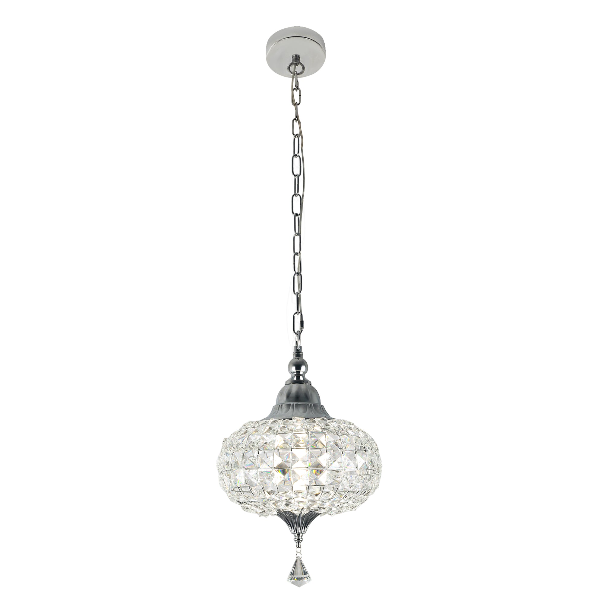 1 - Light Black/Chrome Globe Crystal Pendant Light with LED, 11.2" Dining Room Light Fixtures Kitchen Island Light