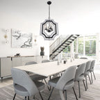 4 - Lights Distressed Wood Chandelier with Adjustable Chain, 16.9" Geometric Chandelier for Entryway with DIY Shade