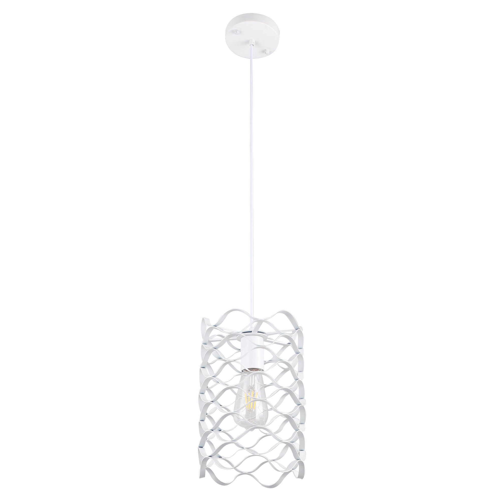 1 - Light White Cylinder Pendant Light, 6.7" Dining Room Light Fixtures Kitchen Island Light