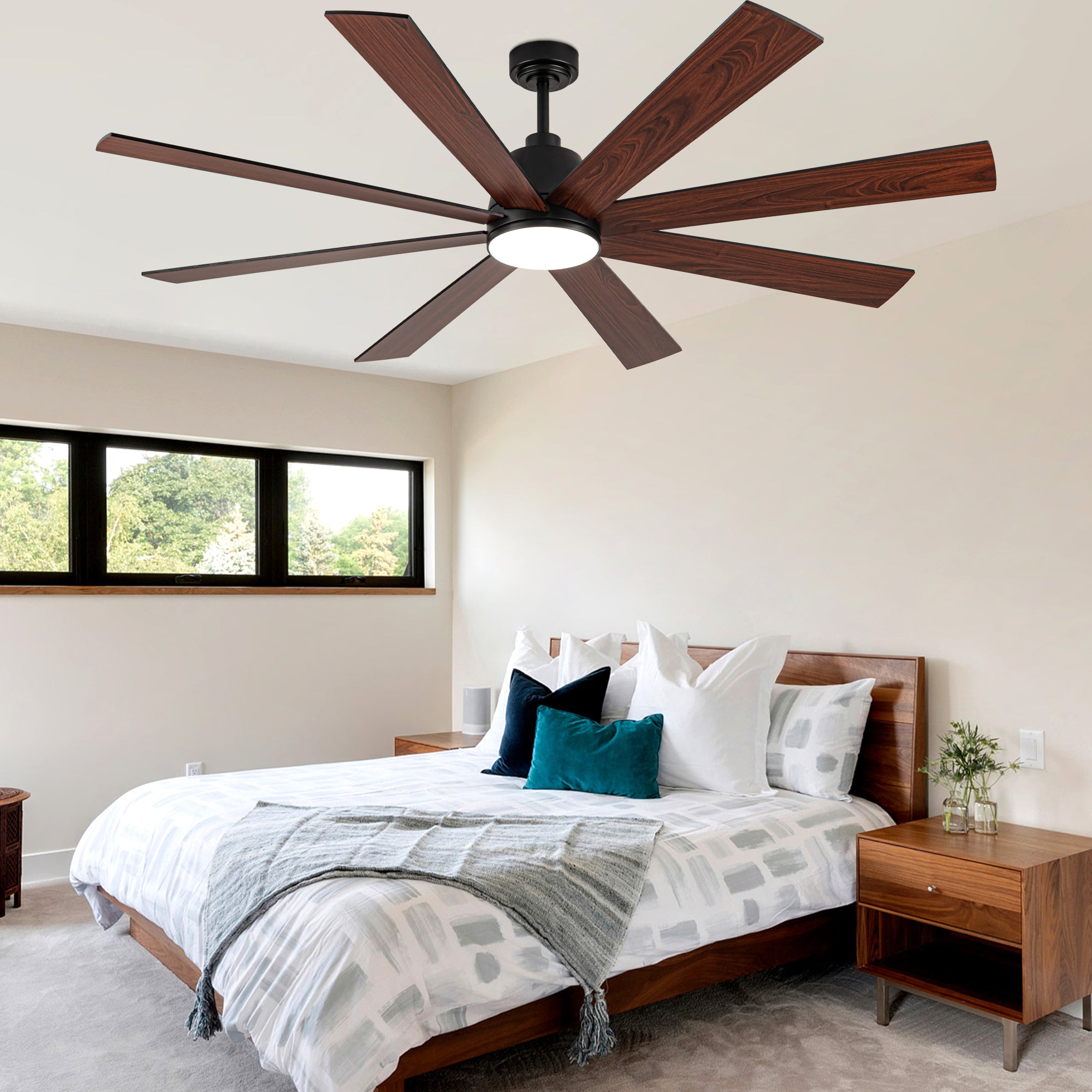 72 Inch Black Modern Ceiling Fan with LED Light and Remote, 6 Speeds DC Motor Reversible Extra Large Ceiling Fan for Living Room