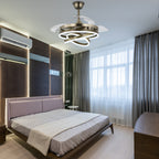 42 Inch Modern Smart Retractable Ceiling Fan with LED Light and Remote, 6 Speeds DC Motor Bladeless Ceiling Fan with DIY Shade