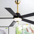 52 Inch Black and Gold Modern Ceiling Fan with LED Light and Remote Control, 6 Speeds DC Motor 5-Blade Reversible Ceiling Fan for Living Room