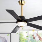 52 Inch Black and Gold Modern Ceiling Fan with LED Light and Remote Control, 6 Speeds DC Motor 5-Blade Reversible Ceiling Fan for Living Room