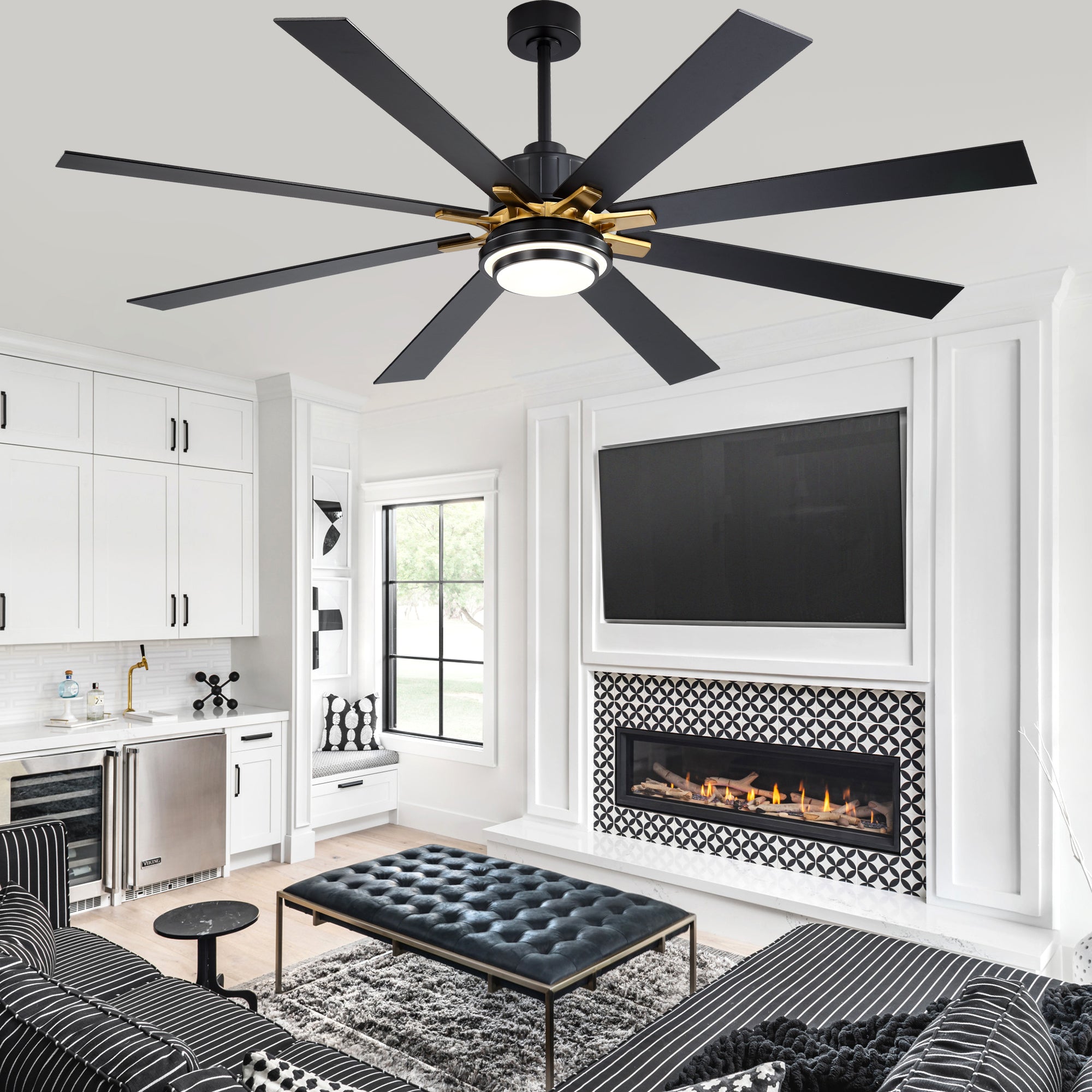 72 Inch Modern Ceiling Fan with LED Light and Remote Control, 6 Speeds DC Motor Reversible Large Ceiling Fan for Living Room