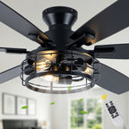 Farmhouse 60 Inch Flush Mount Ceiling Fan with Light Reversible Quiet DC Motor 6 Speed Ceiling Fan with Light Caged Timming Remote Control Ceiling Fan with Light Suit for Bedrooms, Kitchens, Living Rooms