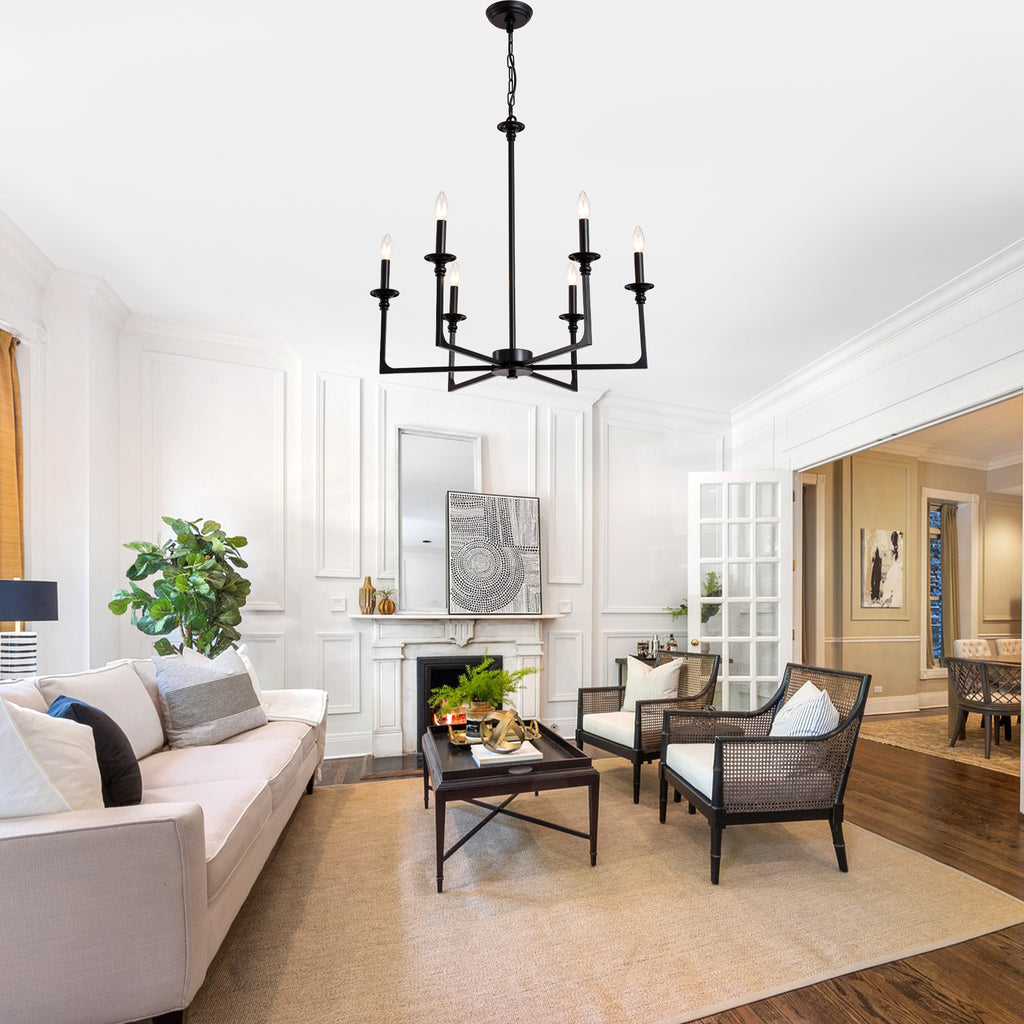 6-Light Black Classic/Traditional Chandelier, Farmhouse Candle Style Chandelier Dining Room Light Fixtures