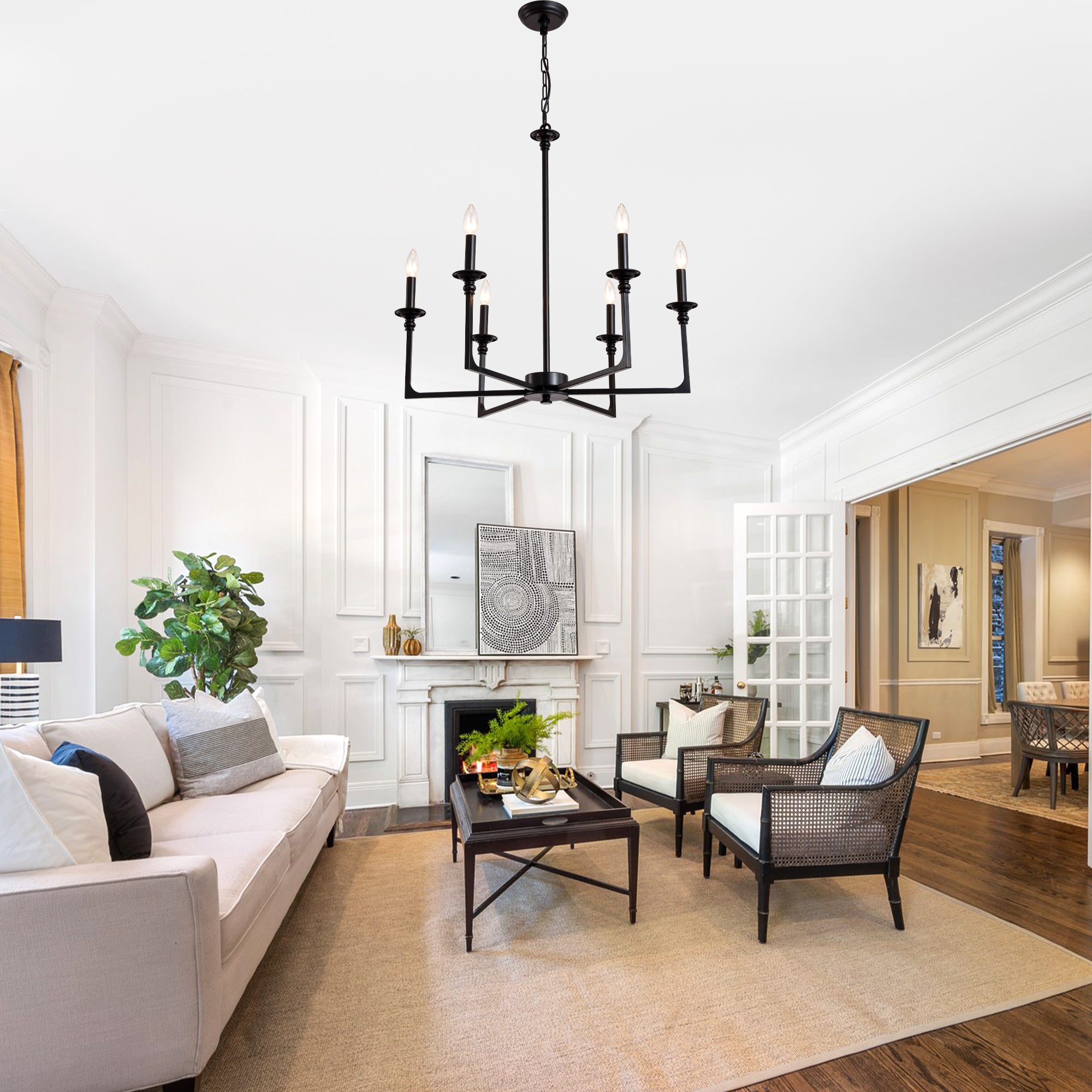 6-Light Black Classic/Traditional Chandelier, Farmhouse Candle Style Chandelier Dining Room Light Fixtures