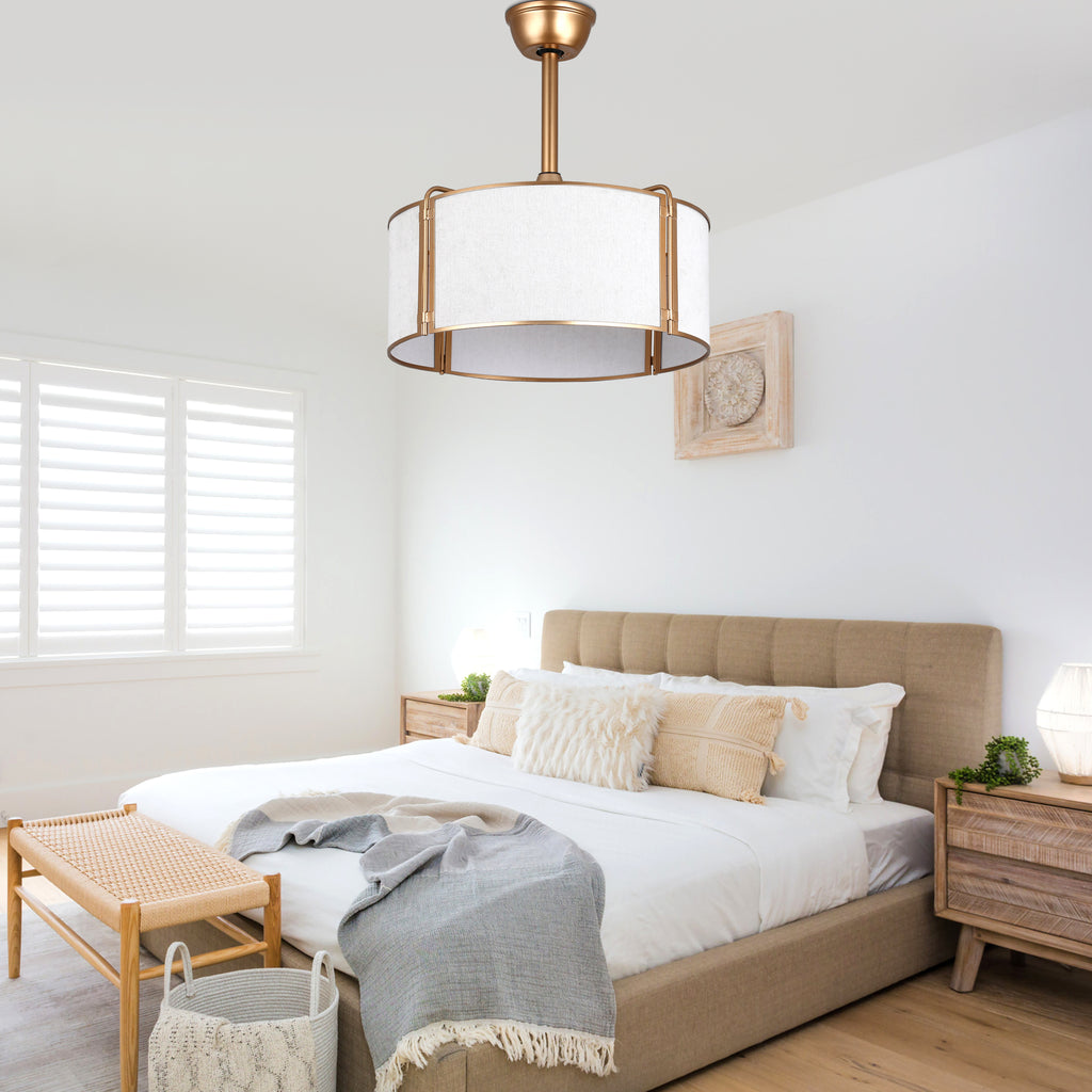 19 Inch Modern Ceiling Fan with Fabric Shade, 6-Speed DC Motor Bladeless Ceiling Fan with Lights and Remote Control for Bedroom