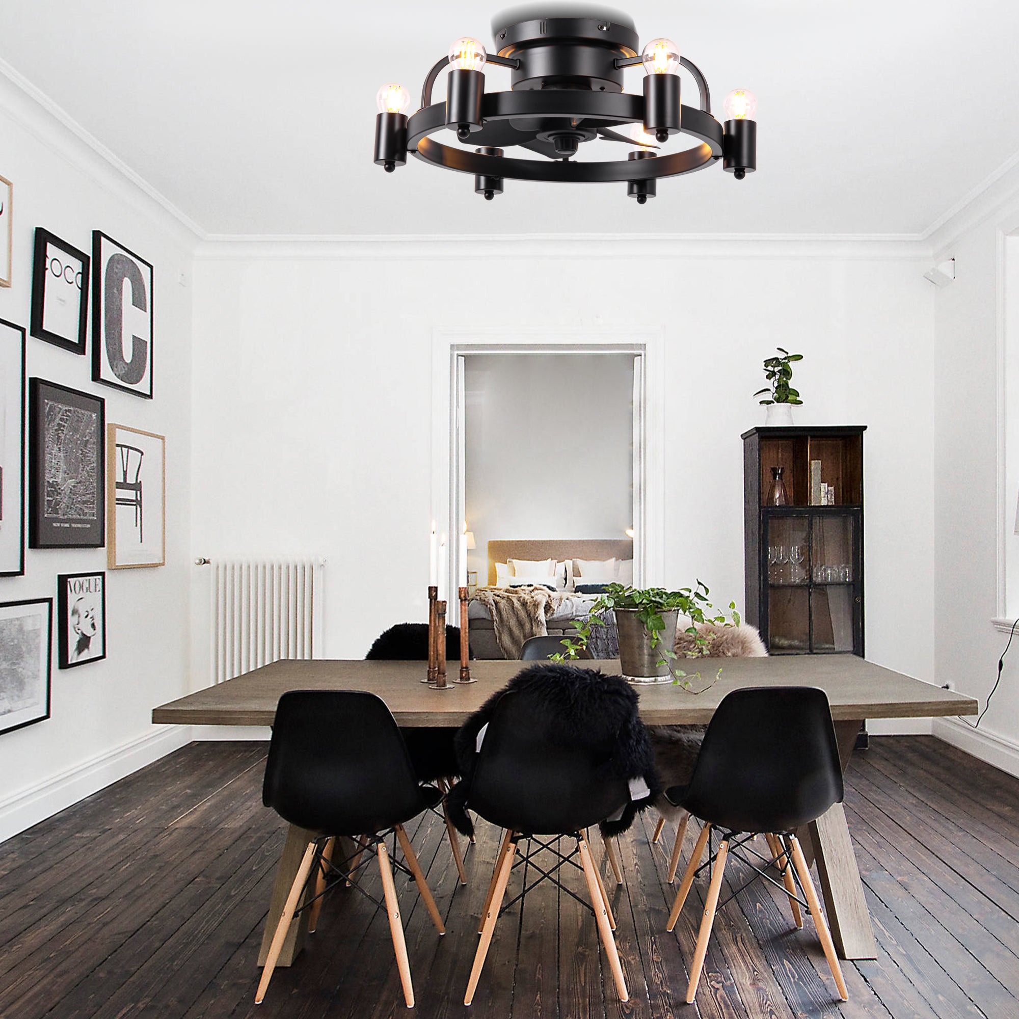 DC252007-BellaDepot 20" Compact Ceiling Fan, Rudder Shape Flush Mount Fan with Lights